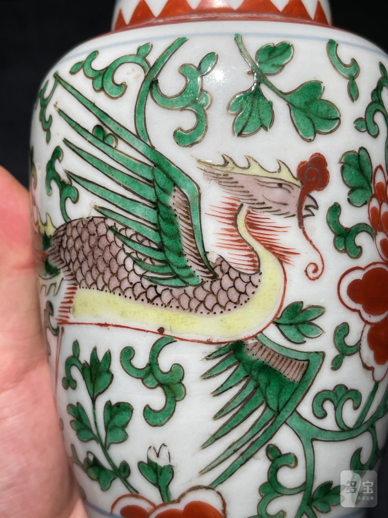 清早期 五彩凤穿牡丹纹盖罐一对 - 图14